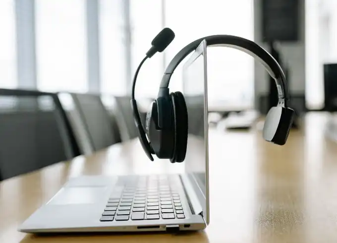 Headset placed on a laptop
